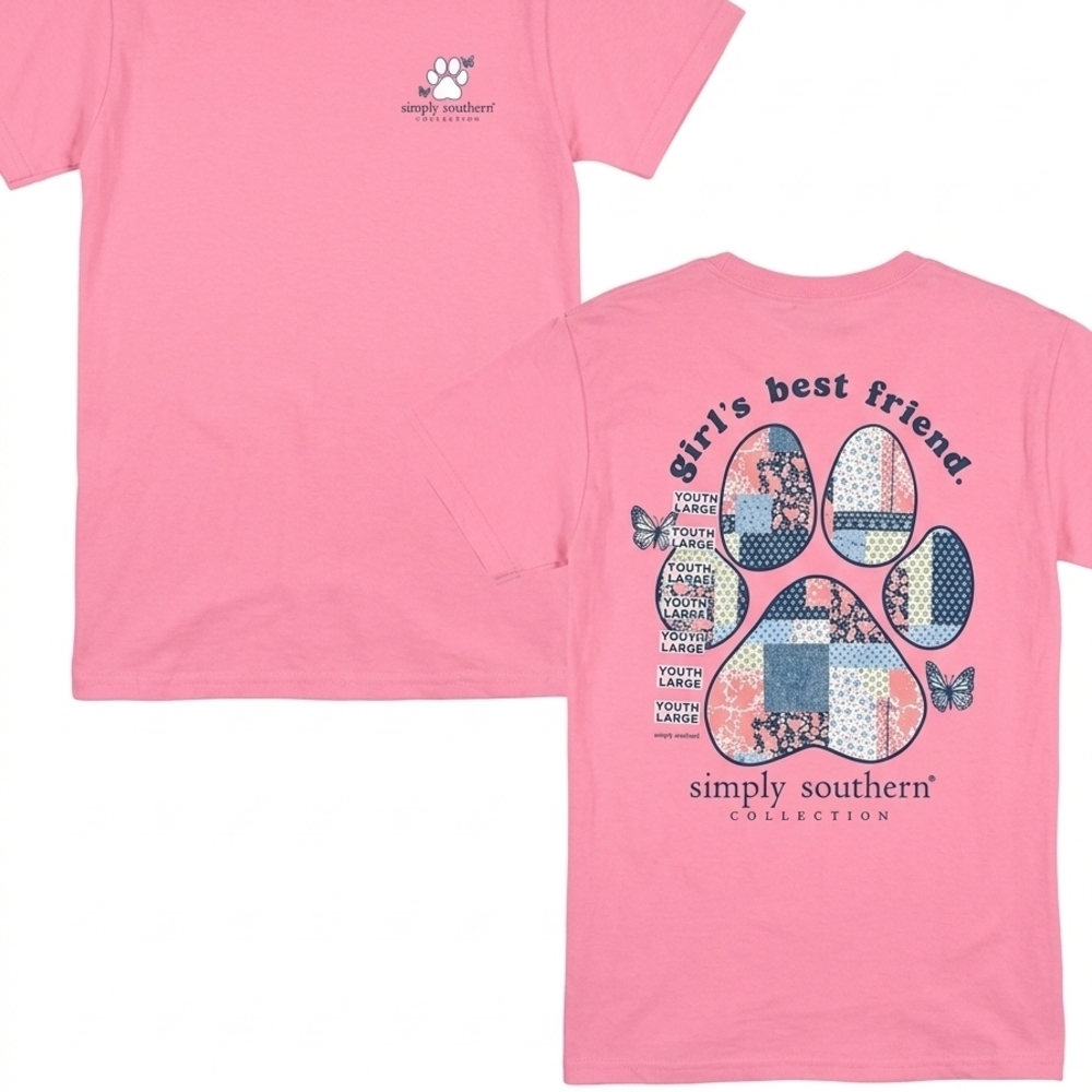 NWT-Simply Southern Girls' Best Friend Pink Patch Paw Tee